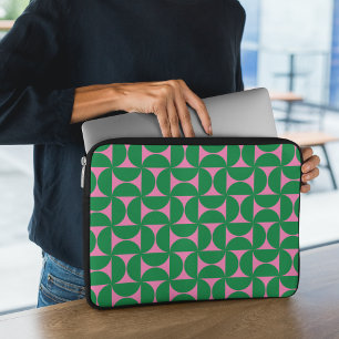 Abstrakt Retro Forest Grönt & Rosa Geometric Laptop Fodral