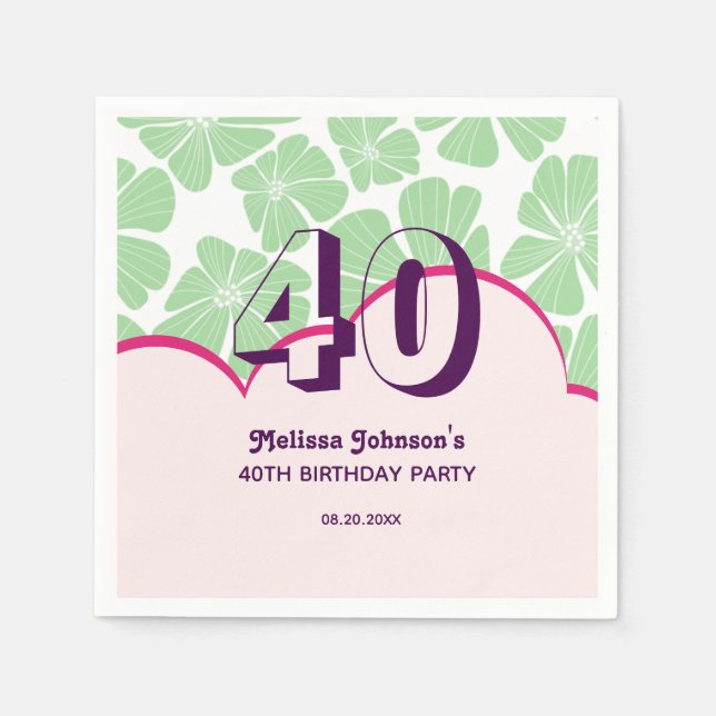 Abstrakt Retro Grönt Chamomile Flower Birthday Pappersservett (Framsidan)