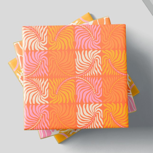 Abstrakt Retro Groovy Mönster Gult Orange Rosa Kakelplatta (Skapare uppladdad)