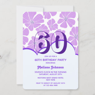Abstrakt Retro Lila Chamomile Flower Birthday Inbjudningar