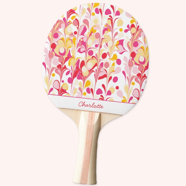 Abstrakt Retro Marble Mönster Rosa Personlig Pingisracket (Modern retro marble pattern custom name personalized ping pong paddle)