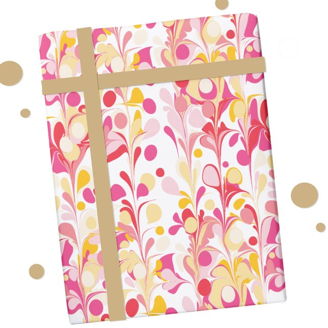 Abstrakt Retro Marble Mönster Rosa Red Gult Presentpapper (Retro abstract marble pattern pink yellow gift wrapping paper roll)