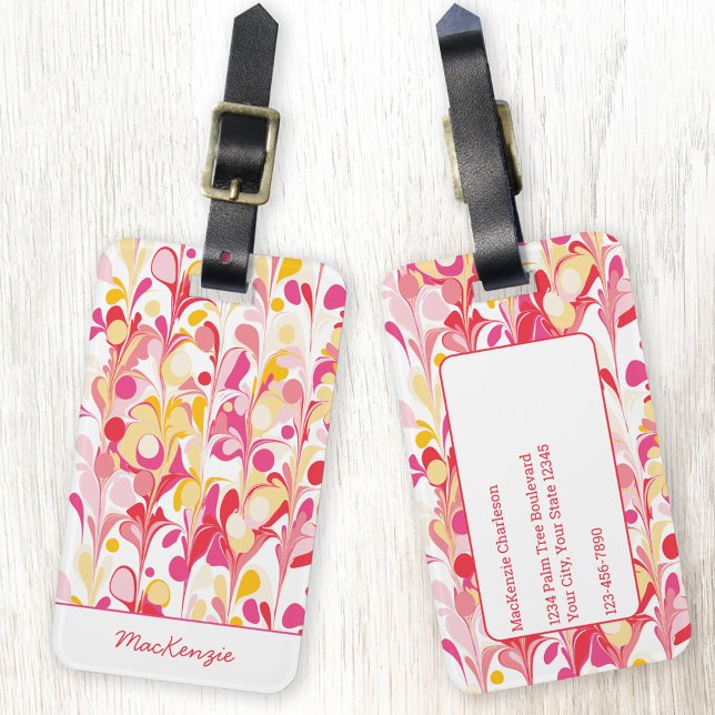 Abstrakt Retro Marble Rosa Personlig Bagagebricka (Pink, peach and red marble abstract retro personalized luggage tag)