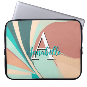 Abstrakt Retro Modern Peach Rust Teal Monogram Laptop Fodral