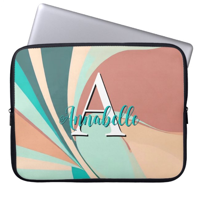 Abstrakt Retro Modern Peach Rust Teal Monogram Laptop Fodral (Framsidan)