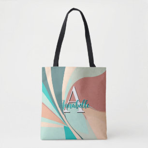 Abstrakt Retro Modern Peach Rust Teal Monogram Tygkasse