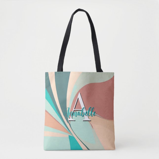 Abstrakt Retro Modern Peach Rust Teal Monogram Tygkasse (Framsida)