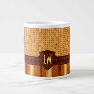 Abstrakt Retro Monogram gul brun Orange Mönster Jumbo Mugg