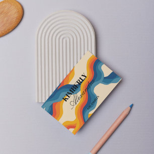 Abstrakt Retro Orange Blue Vågigt Rand Modern i fe Visitkort