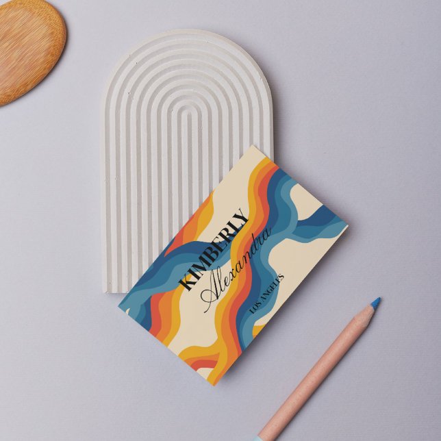 Abstrakt Retro Orange Blue Vågigt Rand Modern i fe Visitkort (Skapare uppladdad)