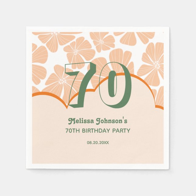 Abstrakt Retro Orange Chamomile Flower Birthday Pappersservett (Framsidan)