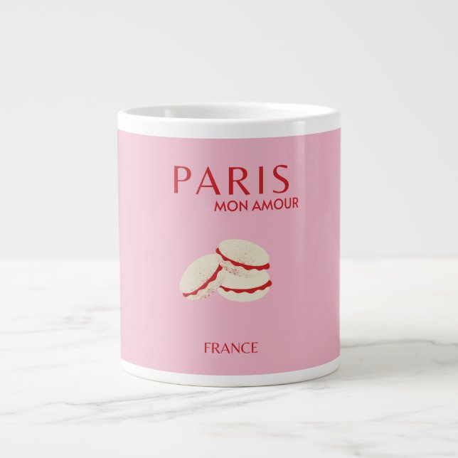 Abstrakt Retro Pastel Paris Rosa ans Pastel Travel Jumbo Mugg (Framsidan)