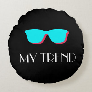 Abstrakt Retro Pop Art - Turkos & Rosa Glass Rund Kudde