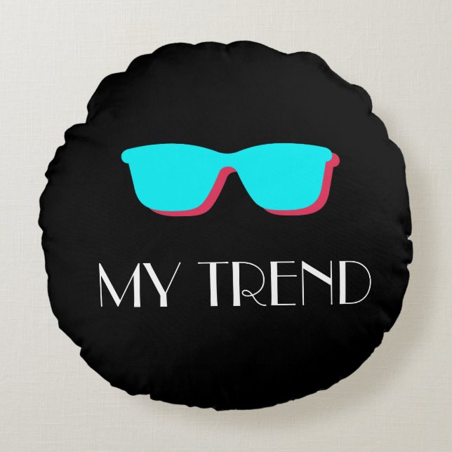 Abstrakt Retro Pop Art - Turkos & Rosa Glass Rund Kudde (Framsidan)