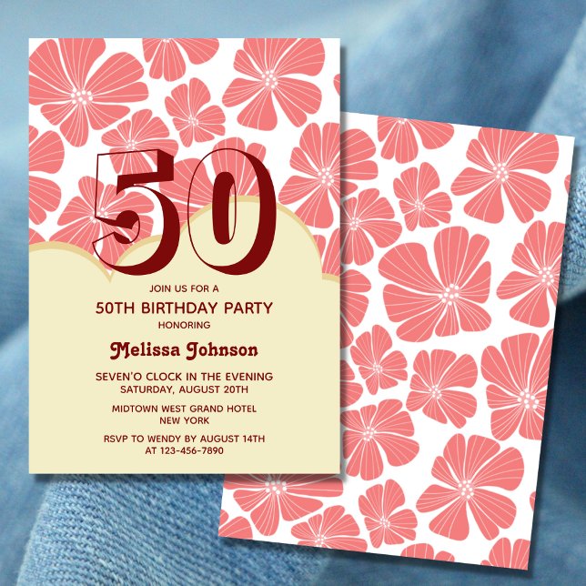Abstrakt Retro Red Chamomile Flower Birthday Inbjudningar (Skapare uppladdad)