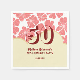 Abstrakt Retro Red Chamomile Flower Birthday Pappersservett