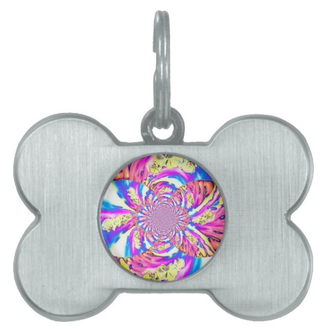 Abstrakt retro rosa blomster mandala rosa orkidéer ID-bricka husdjur (Framsidan)