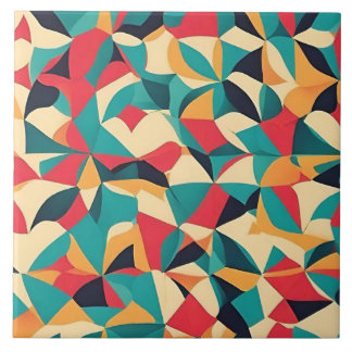 Abstrakt Retro Stil Geometric Mönster - Teal, Red Kakelplatta
