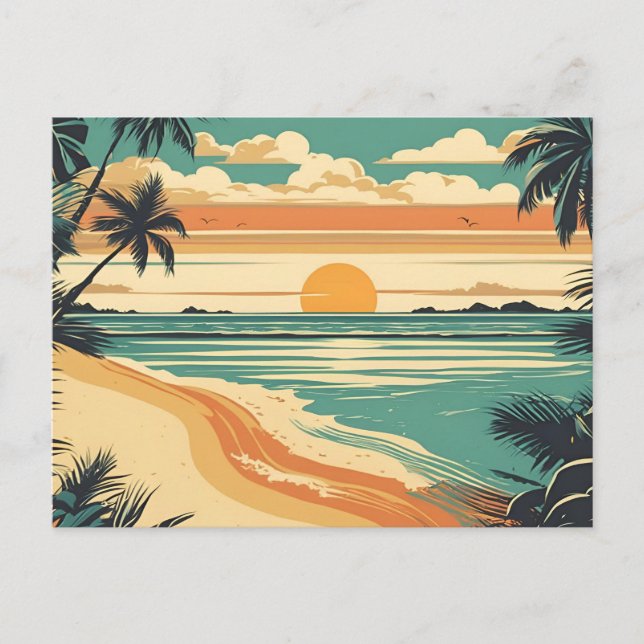 Abstrakt Retro Tropical Beach Sunset Vykort (Framsida)