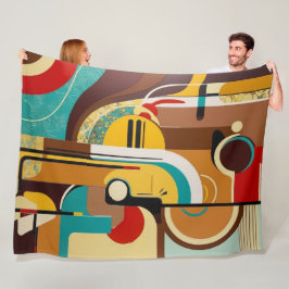 Abstrakt Retrokonst | Gul och Brun Design Fleecefilt