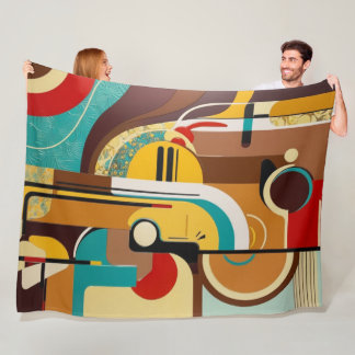 Abstrakt Retrokonst | Gul och Brun Design Fleecefilt