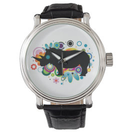 Abstrakt Rhino Black Leather Strap Watch Armbandsur