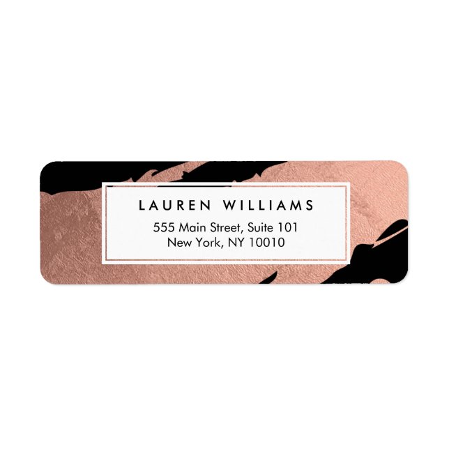 Abstrakt Ro Guld Brushstrokes på svart Returadress Etikett (Framsidan)