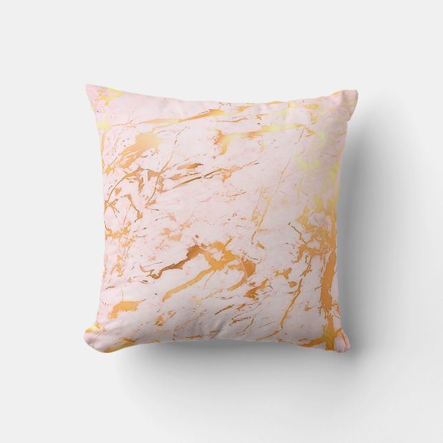 Abstrakt Ro Guld Rosa Girly Marble Pastel Kudde (Framsida)