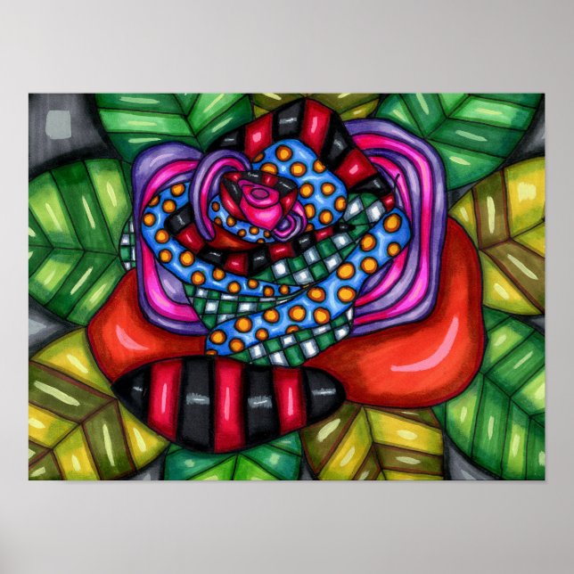 abstrakt ro originalkonstblomma teckning poster (Framsidan)