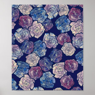 Abstrakt Ro Painting  Rosor Lila Blue Poster