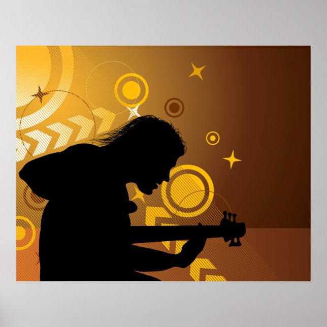 Abstrakt rockmusiker gitarruppträdande poster (Framsidan)
