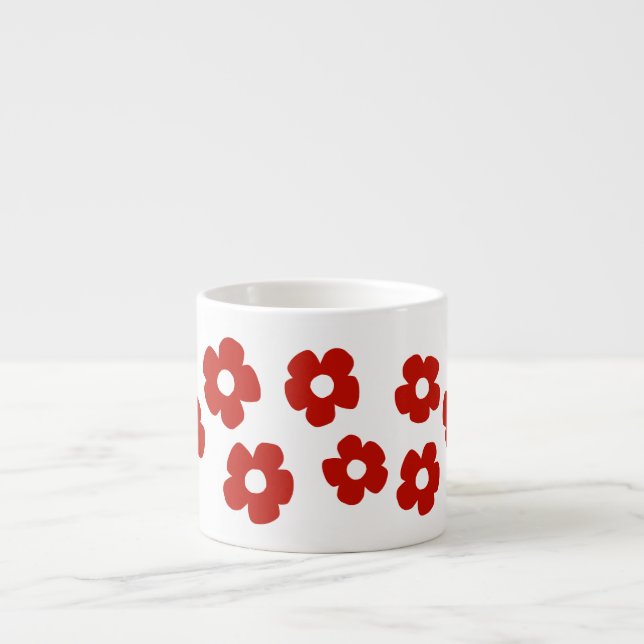 Abstrakt röd blommönstrad espressomugg (Framsidan)
