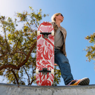 Abstrakt röd blomster vattenfärg botanisk trädgård mini skateboard bräda 18,5 cm