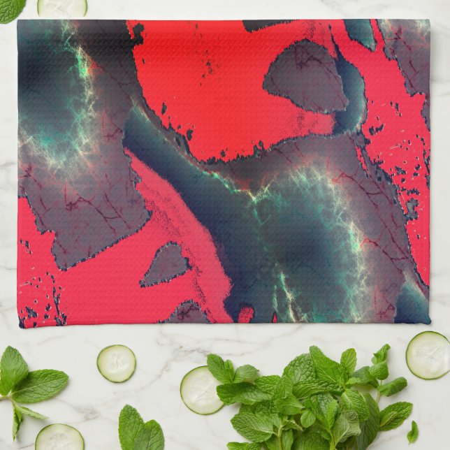 Abstrakt: röd elefant teckning, mycket rustik effe kökshandduk (Vikta)