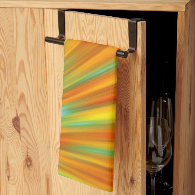 Abstrakt röd gult orange grönt rand på blå  kökshandduk (Thirds Fold)