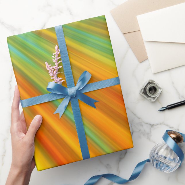 Abstrakt röd gult orange grönt rand på blå  presentpapper (Gifting)