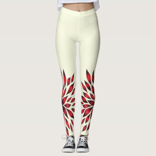 Abstrakt röd klotterblomma för hand plockade leggings