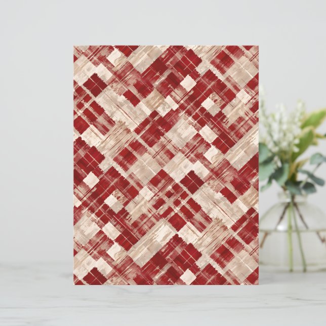 Abstrakt röd och beige penseldrag Plaid-papper (Stående Fram)