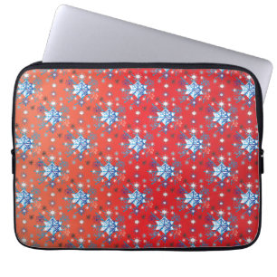 Abstrakt röd och blå jul snöflingor laptop fodral