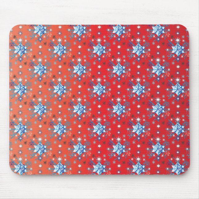Abstrakt röd och blå jul snöflingor musmatta (Framsidan)