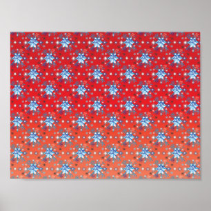 Abstrakt röd och blå jul snöflingor poster