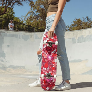 Abstrakt röd och rosa geometrisk grafik mini skateboard bräda 18,5 cm