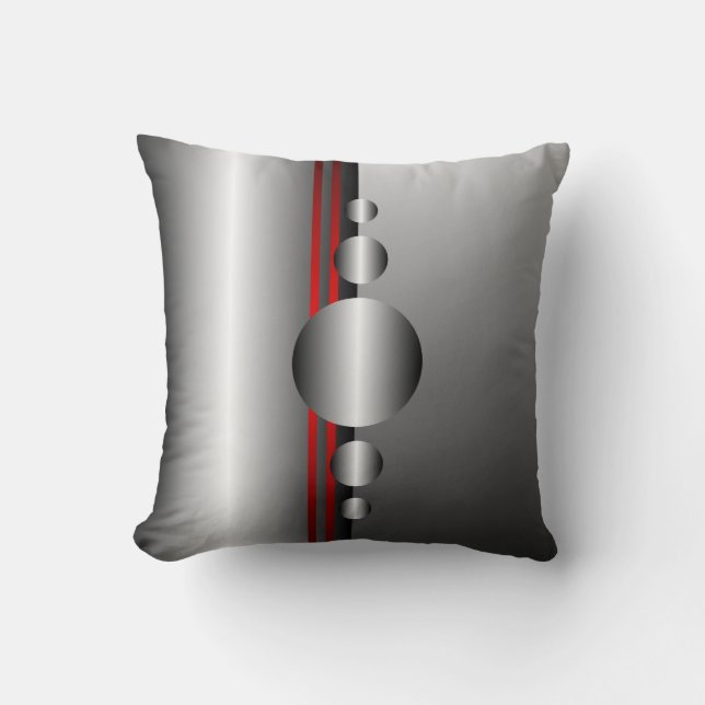 Abstrakt röd och silvermetallLook Kudde (Framsida)