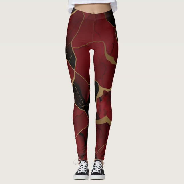 Abstrakt Röd och svart markeringseffekt Leggings (Framsida)
