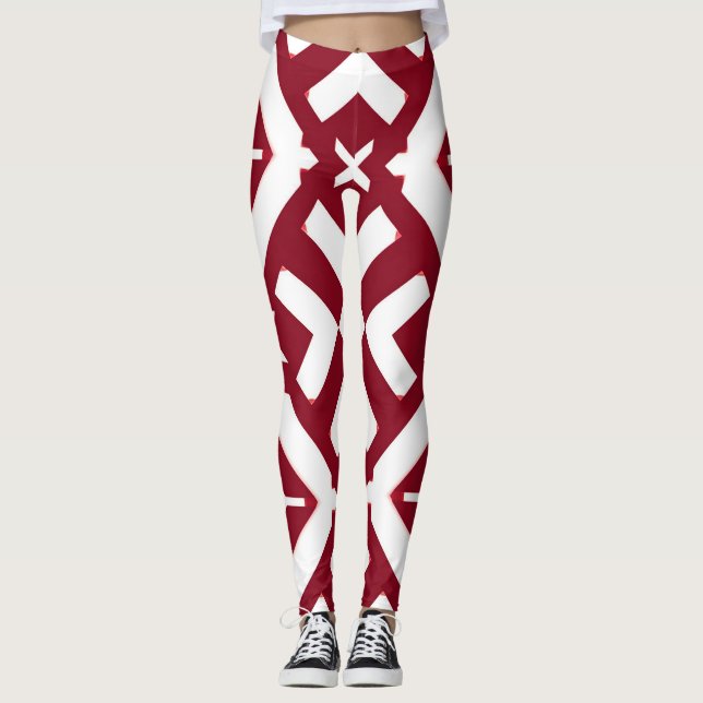 Abstrakt röd och vit geometrisk mönster leggings (Framsida)