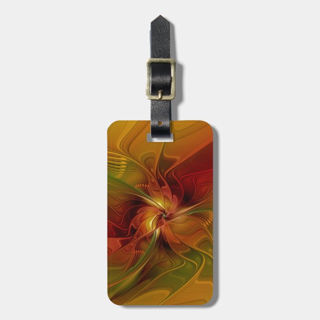 Abstrakt röd orange brun grön fraktal konst blomma bagagebricka (Vertikal Framsida)