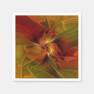 Abstrakt röd orange brun grön fraktal konst blomma pappersservett