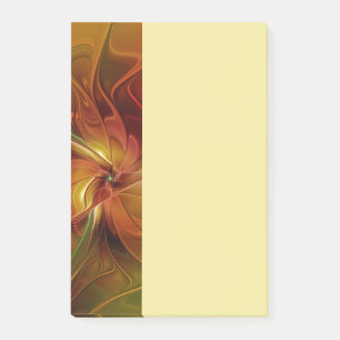 Abstrakt röd orange brun grön fraktal konst blomma post-it block
