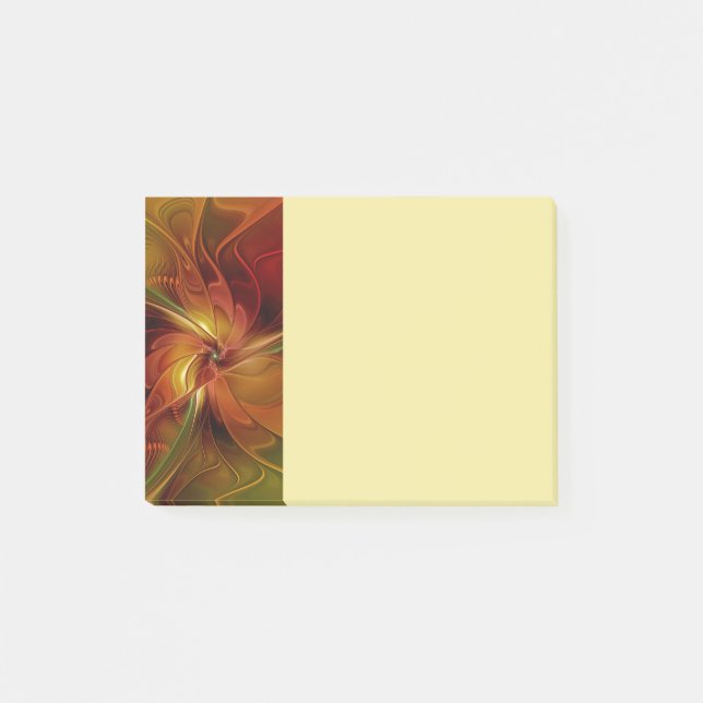 Abstrakt röd orange brun grön fraktal konst blomma post-it block (Framsida)