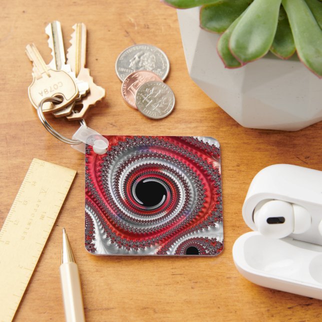 Abstrakt Röd övertoning Spiral Fractal Nyckelring (Skrivbord)